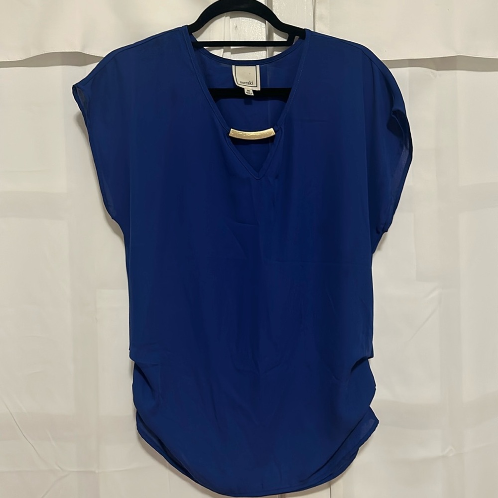Meraki blue blouse with gold detail size M